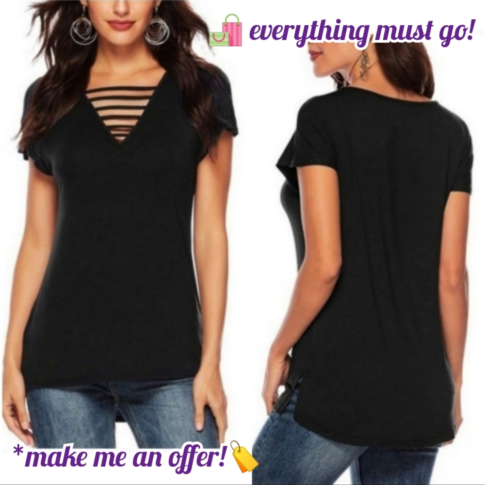SALE🖤Criss Cross Deep V Neck Short-Sleeved Shirt